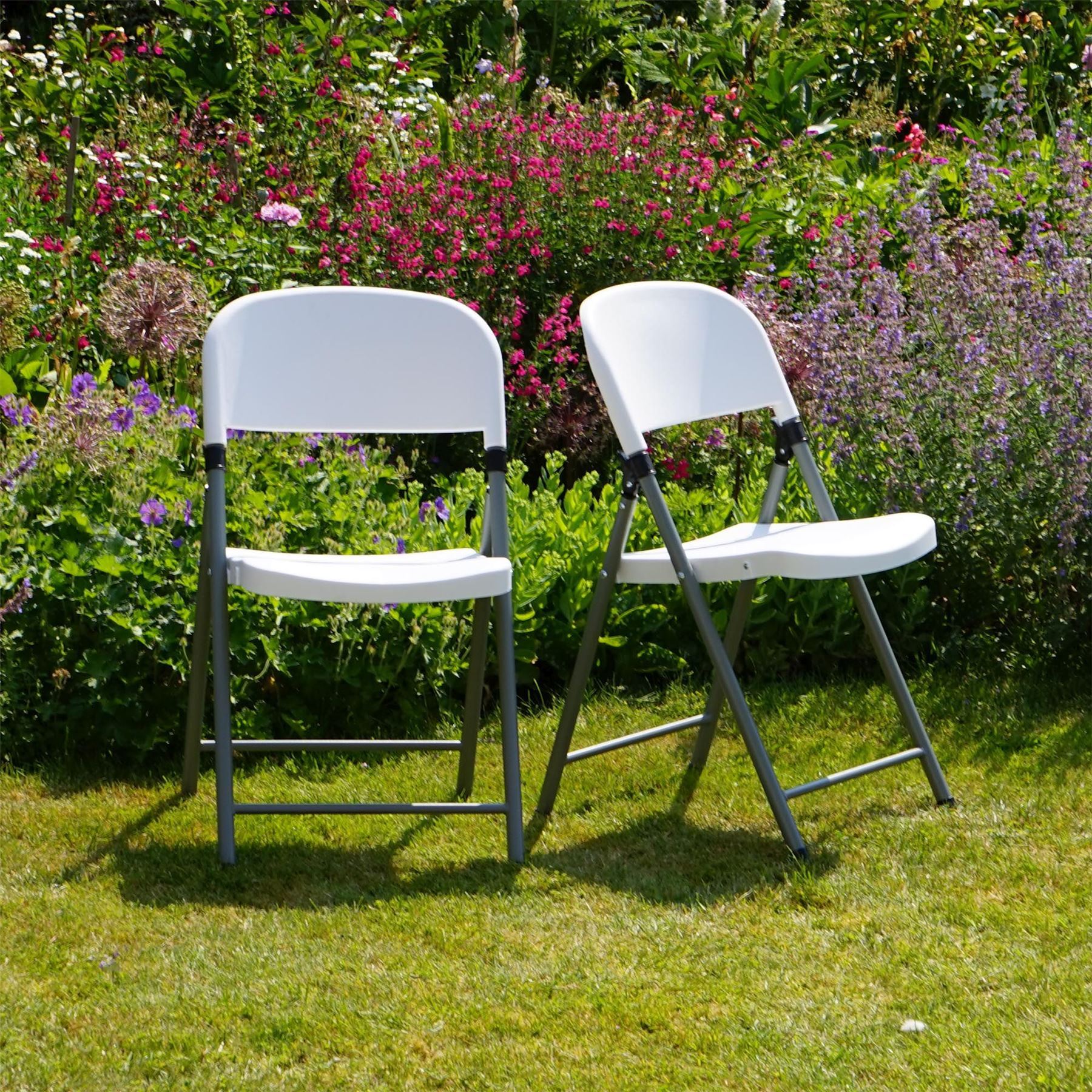 White Steel Folding Trestle Chairs - Pack of Two
