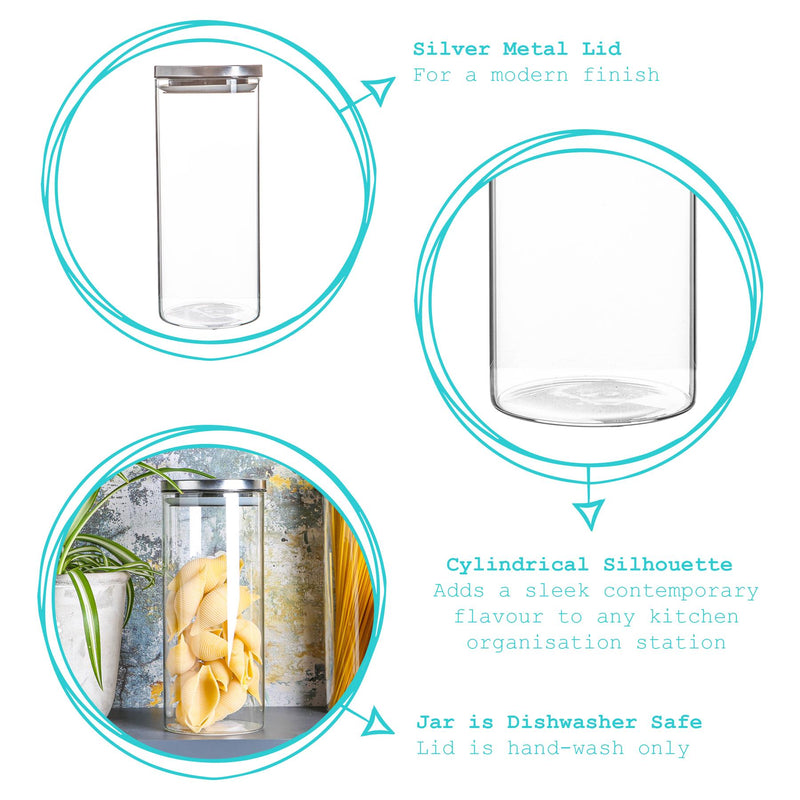 1.5L Scandi Storage Jars with Metallic Lids - Pack of Three - By Argon Tableware