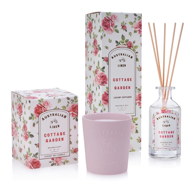 Cottage Garden Australian Linen Scented Candle & Diffuser Set - By Bramble Bay