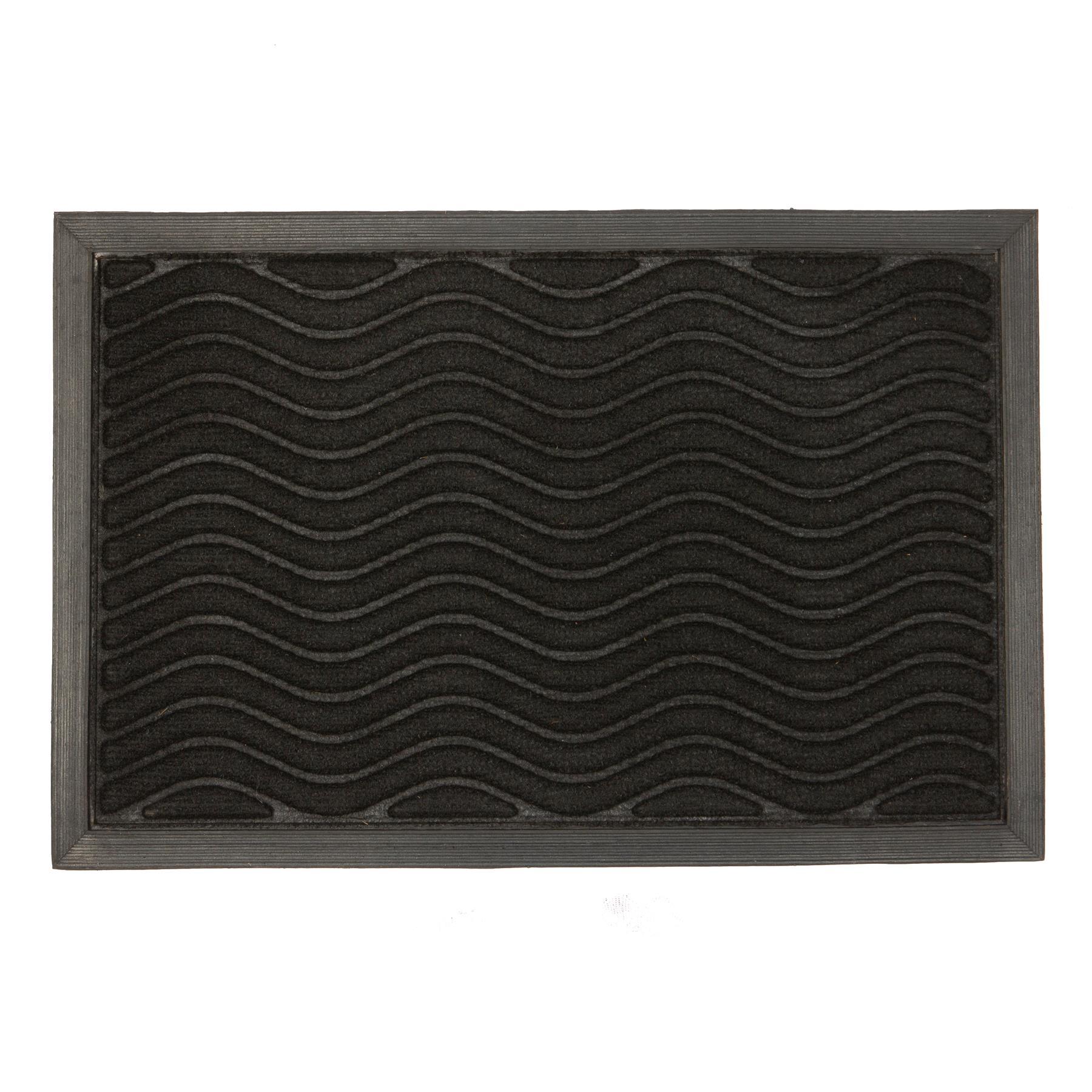 60cm x 40cm Black Waves Heavy Duty Door Mat