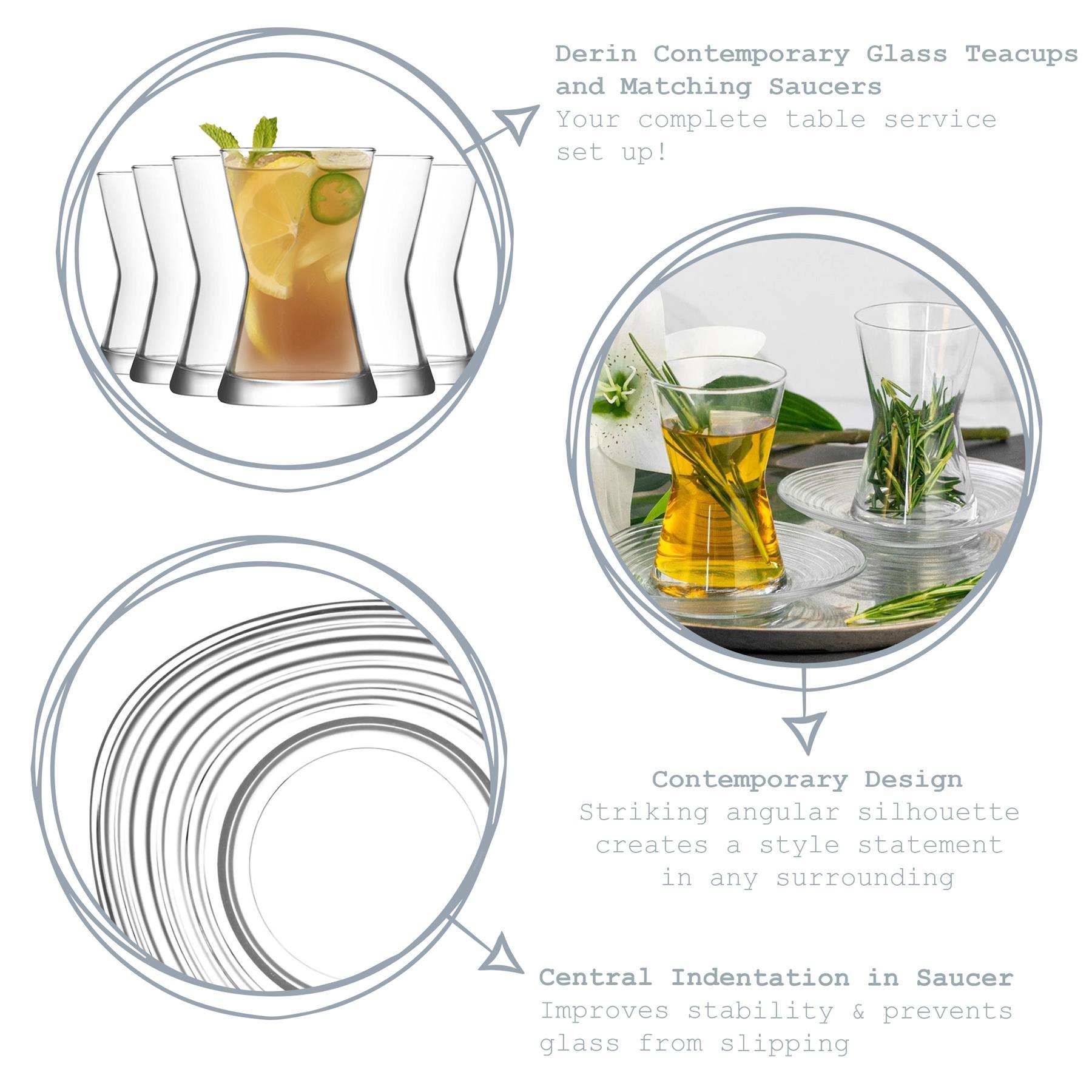 140ml Derin Glass Turkish Tea Cups and Saucers - 6 Sets
