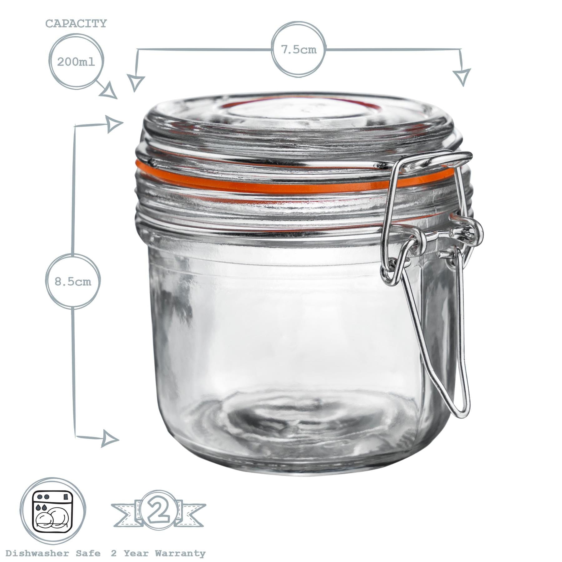 200ml Air Tight Overnight oats Classic Glass Storage Jar + Four Free Coloured Seals