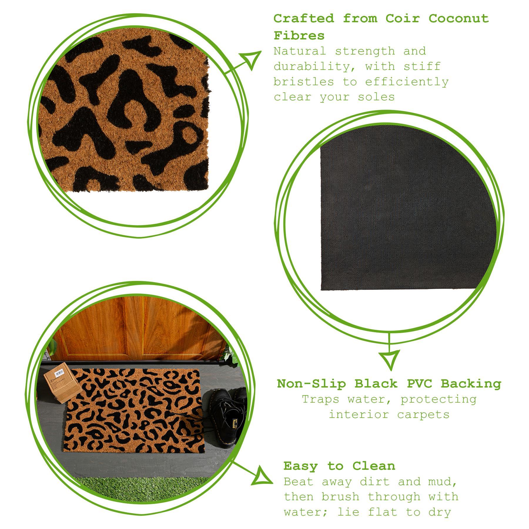 60cm x 40cm Black Leopard Print Coir Door Mat