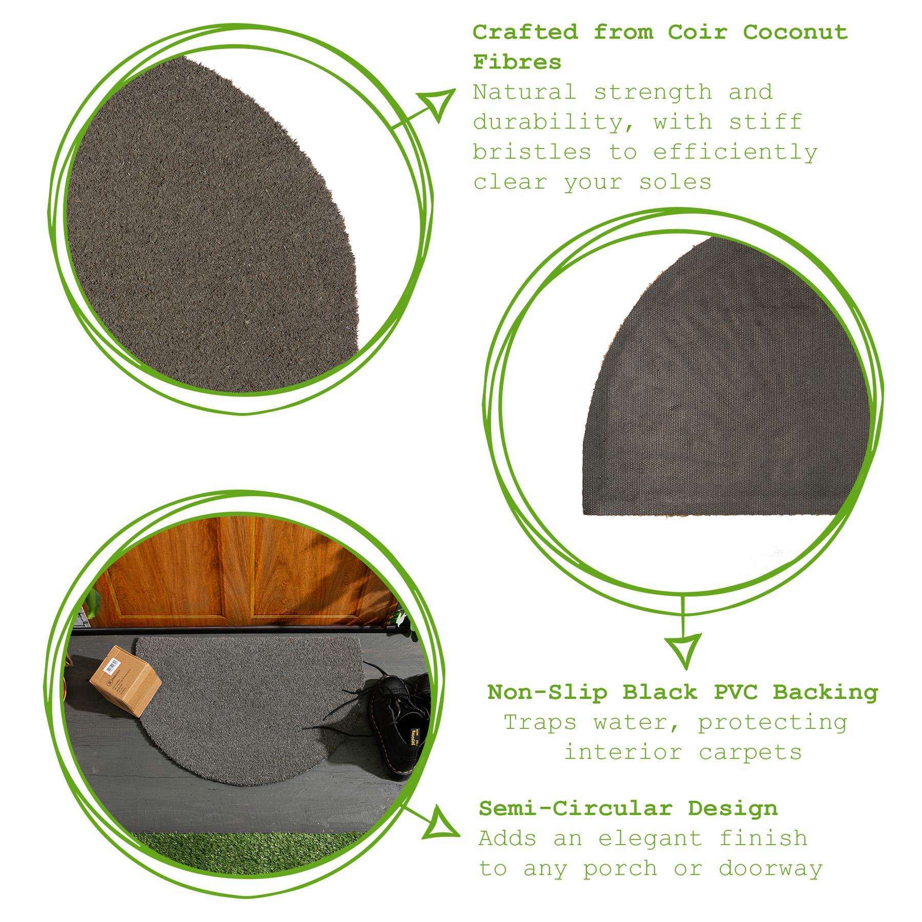 60cm x 40cm Grey Coir Half Moon Door Mat