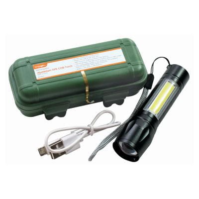 Black 3W + 2W COB Rechargeable Aluminium Torch with Zoom - By Kingavon