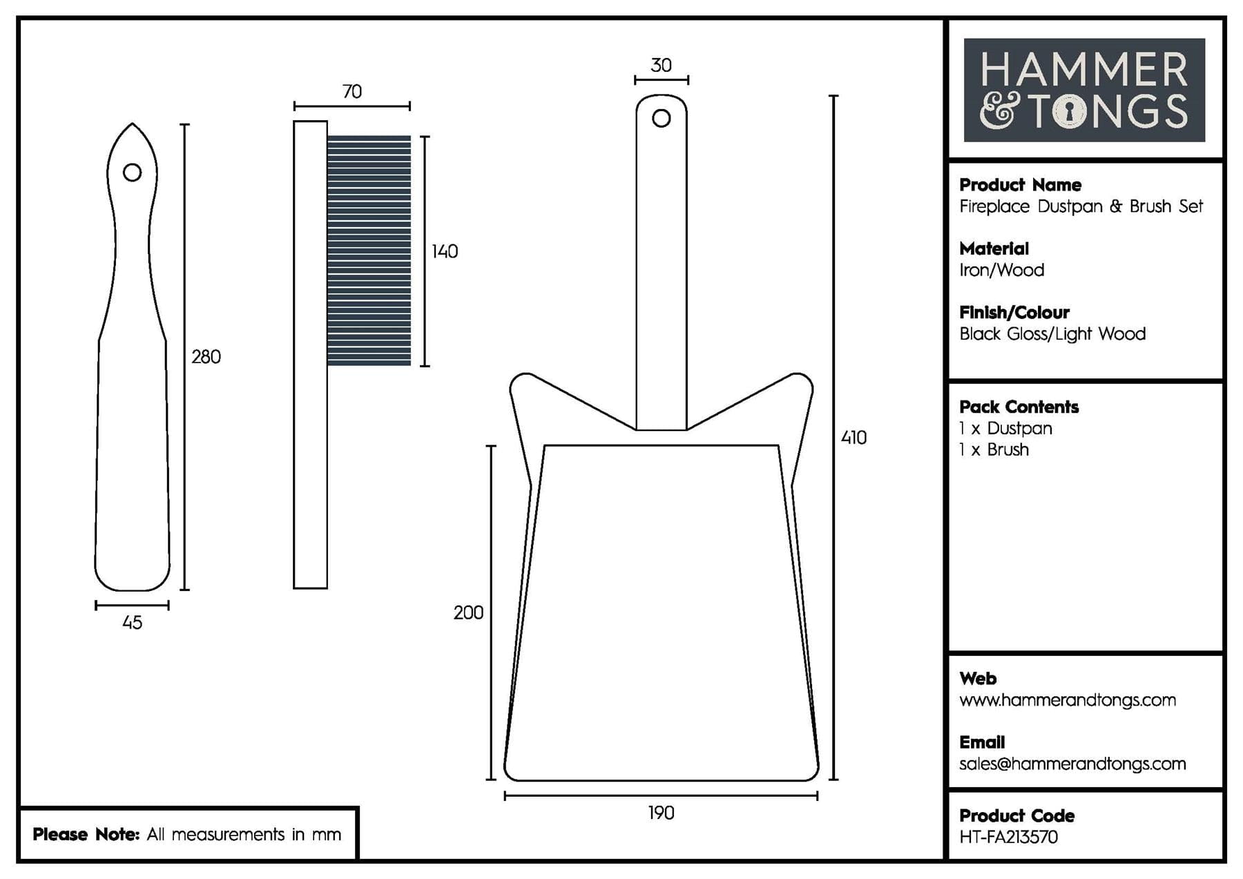 Black Fireplace Dustpan & Brush Set