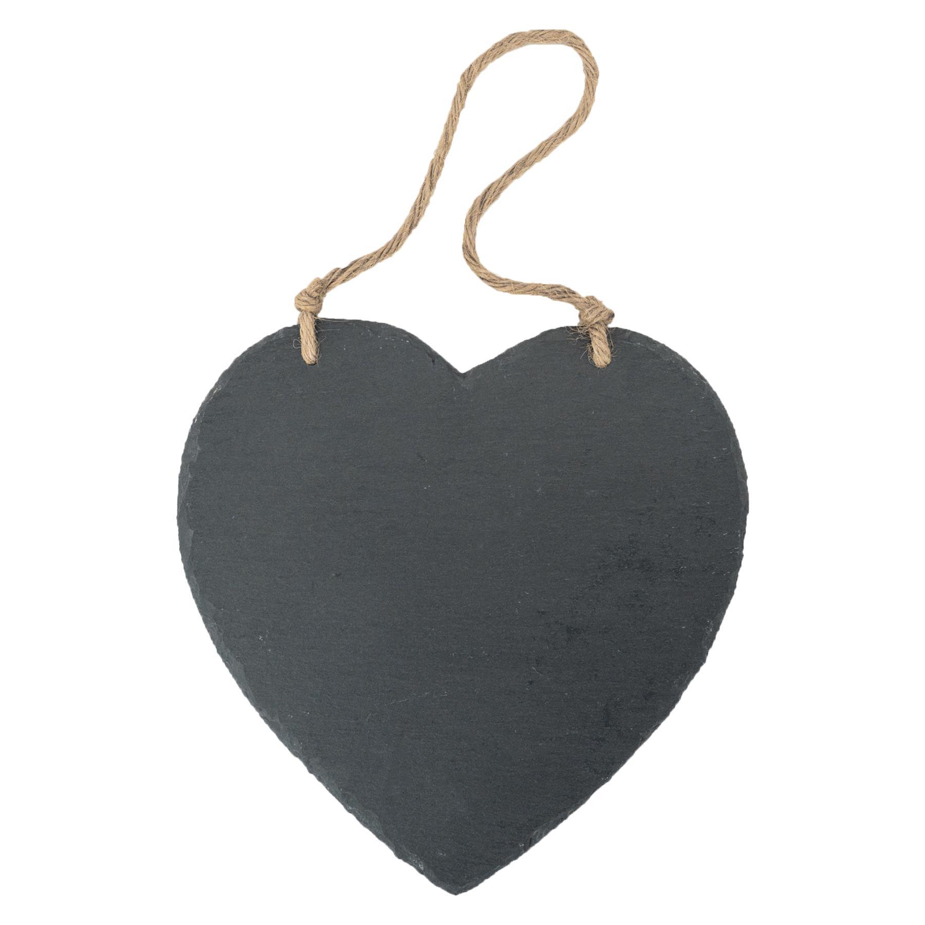 24.5cm Black Heart Slate Hanging Notice Board