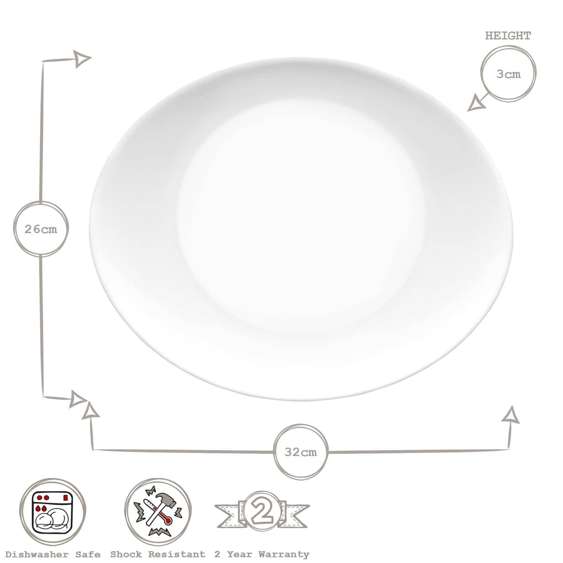 White 32cm Prometeo Oval Glass Steak Plates - Pack of 6