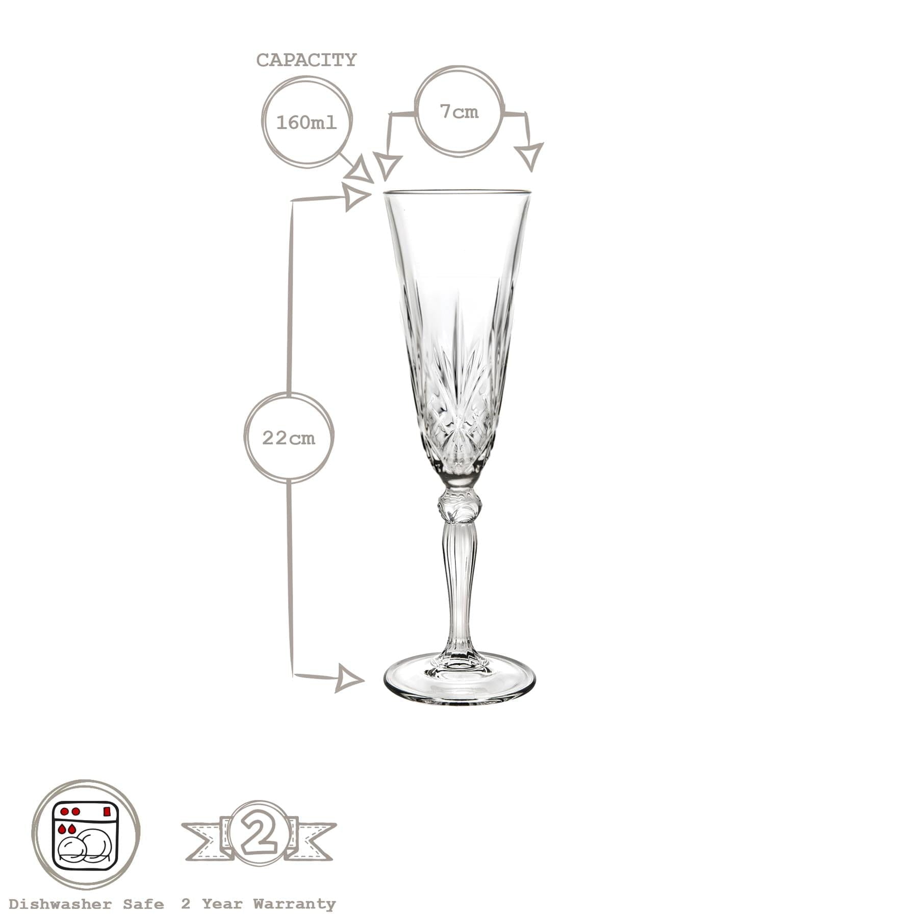 160ml Crystal Melodia Champagne Flutes - Pack of Six