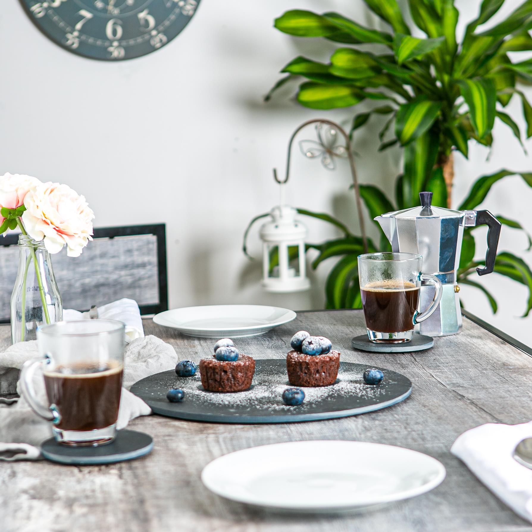 12pc Black Round Linea Slate Placemats & Coasters Set