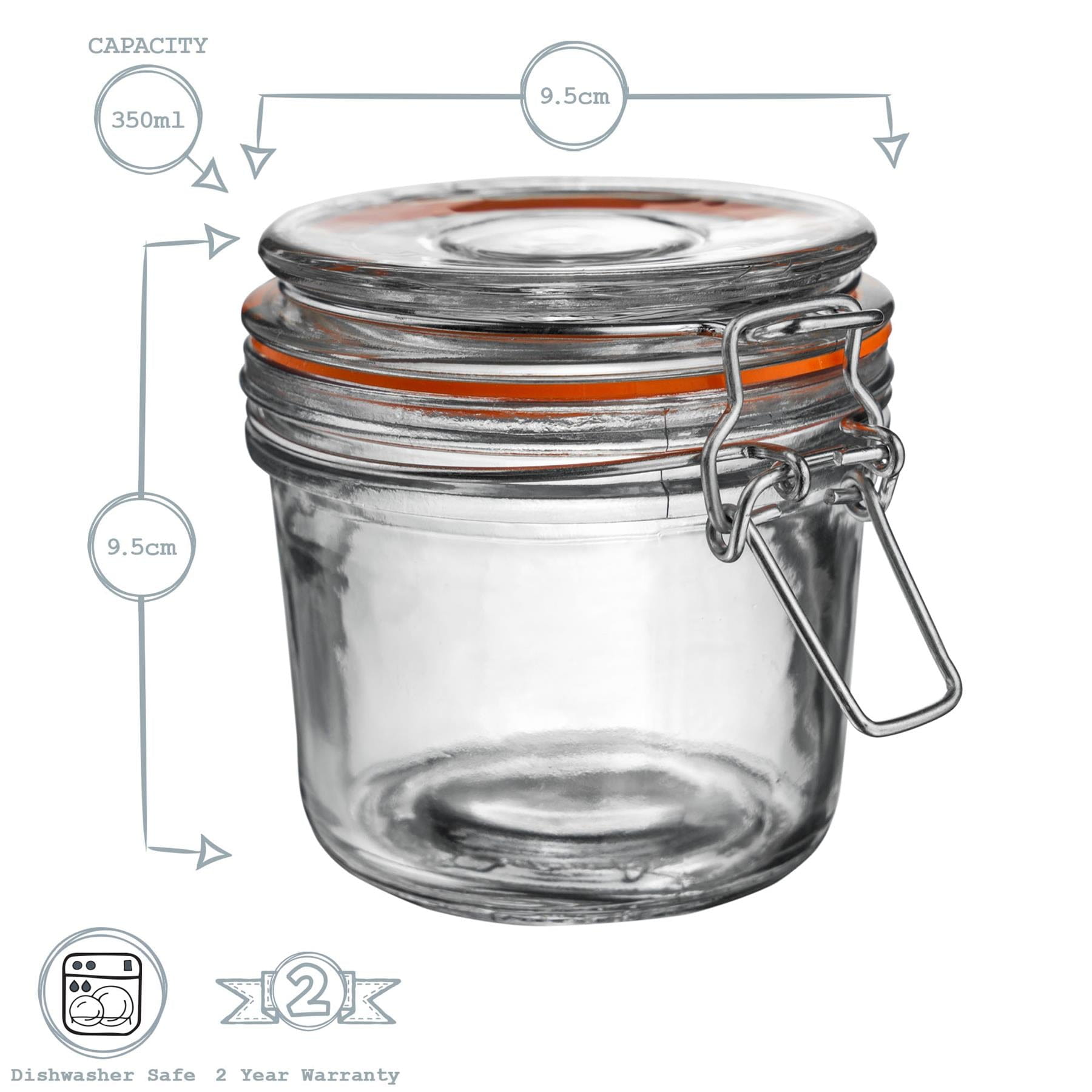 350ml Air tight Classic Air Tight Overnight oats Glass Storage Jar + Four Free Coloured Seals