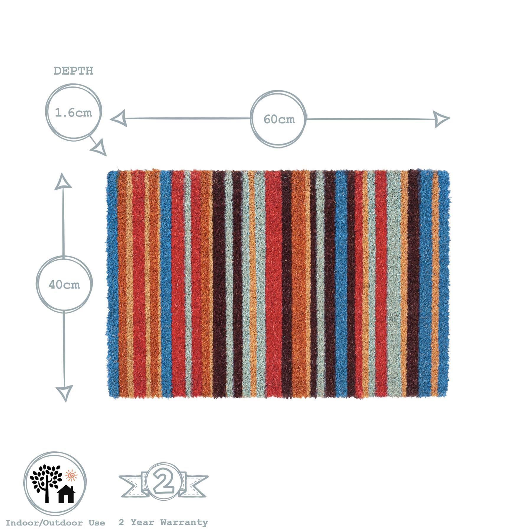60cm x 40cm Multicoloured Pinstripe Coir Door Mat