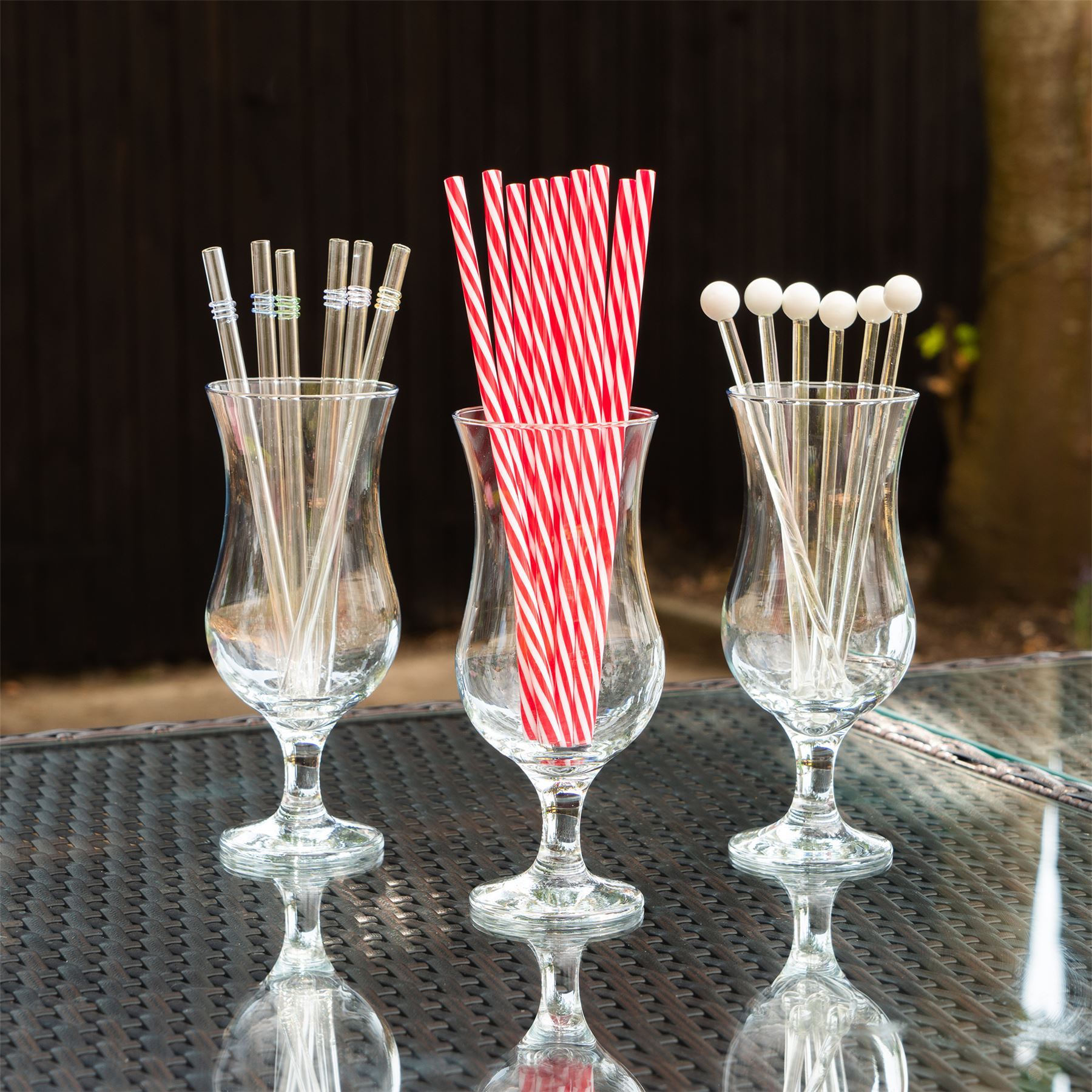 Red Stripe Reusable Plastic Drinking Straws - Pack of 10