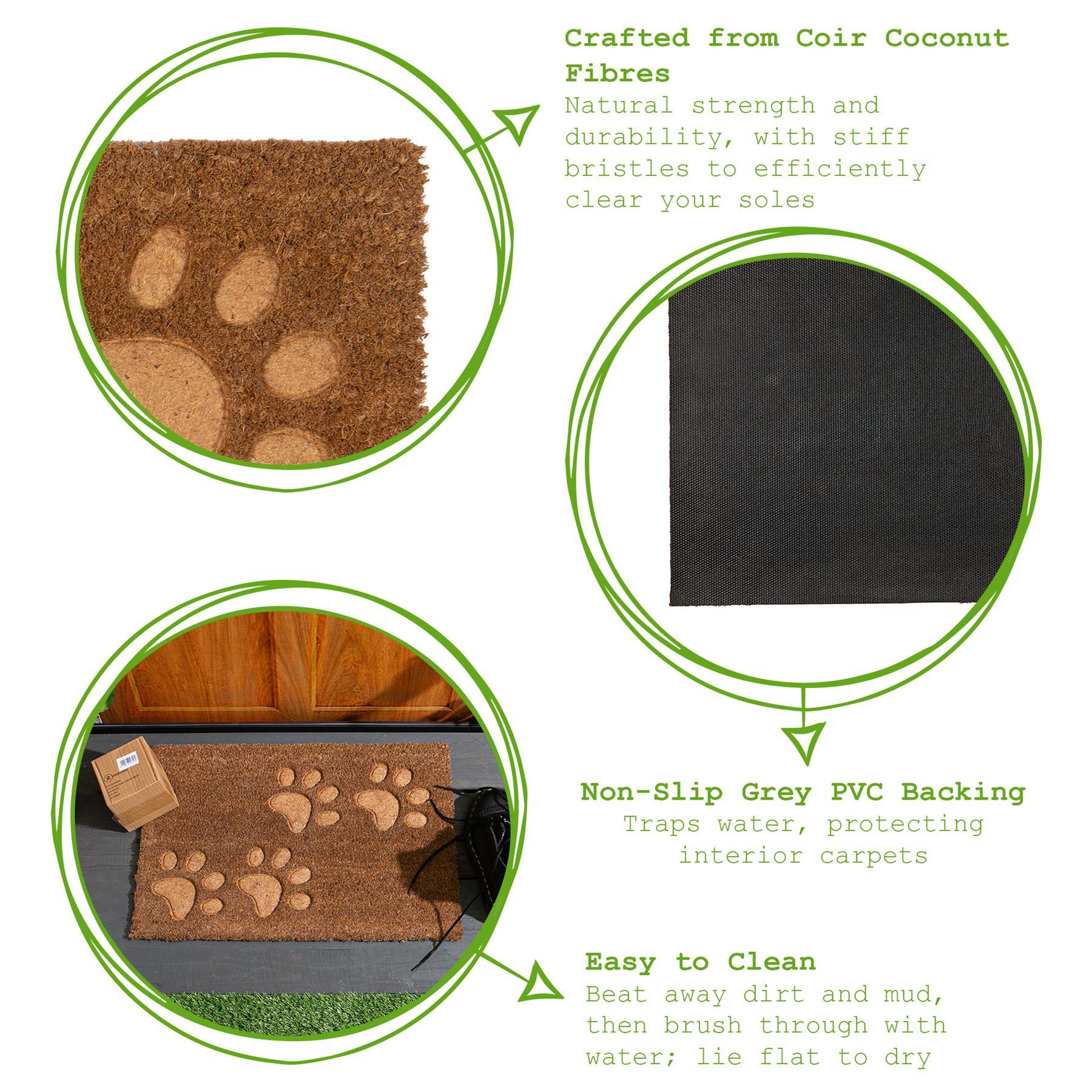 60cm x 40cm Brown Paw Embossed Coir Door Mat