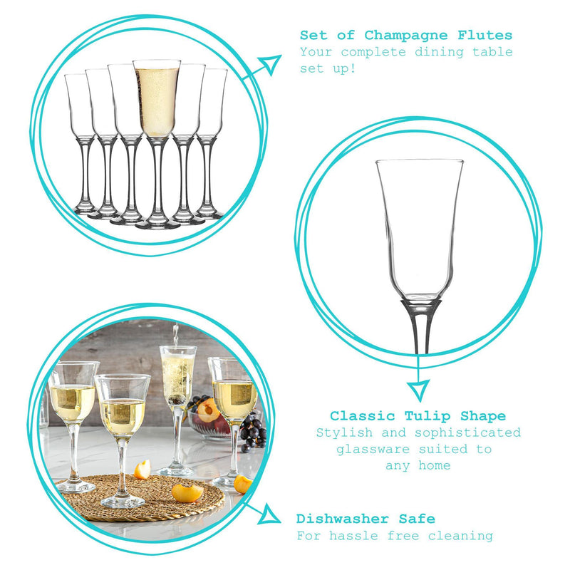 190ml Tromba Champagne Flutes - Pack of Six - By Argon Tableware