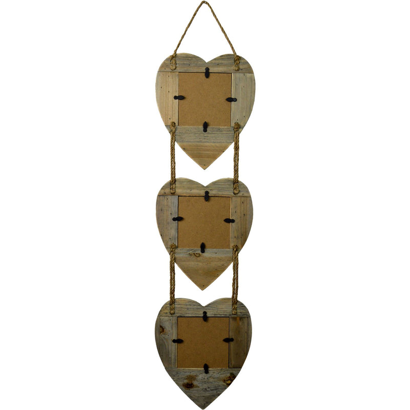 4" x 4" Wooden Hearts Hanging Triple Photo Frame - By Nicola Spring