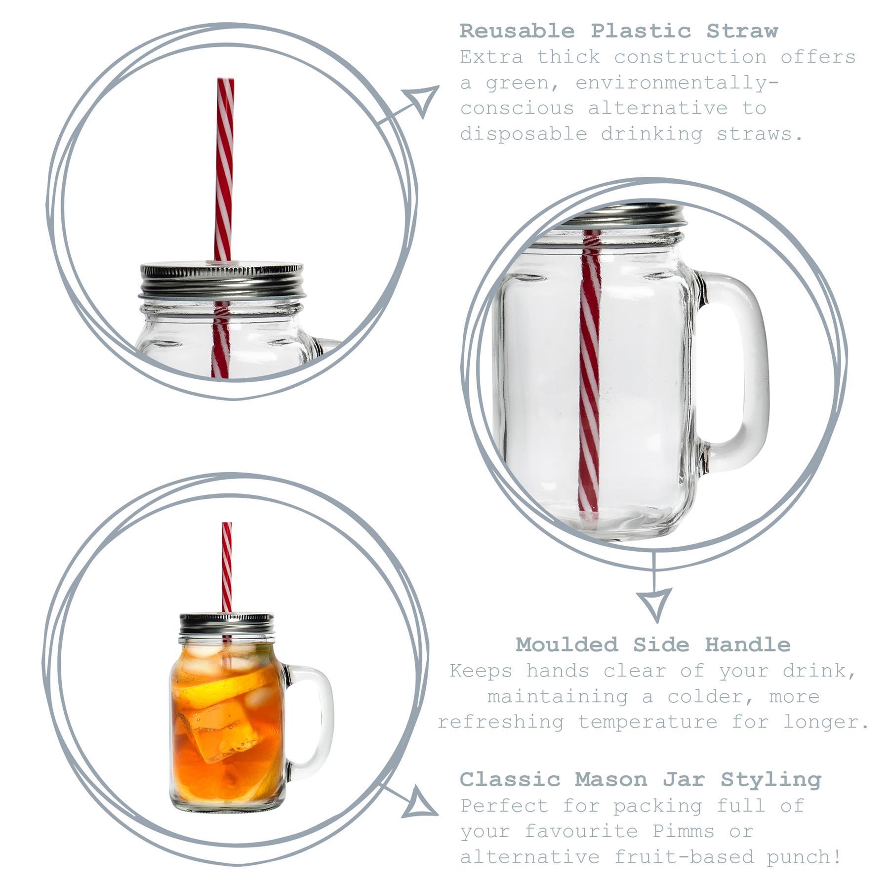 450ml Mason Drinking Jar Glasses with Straws - Pack of Four