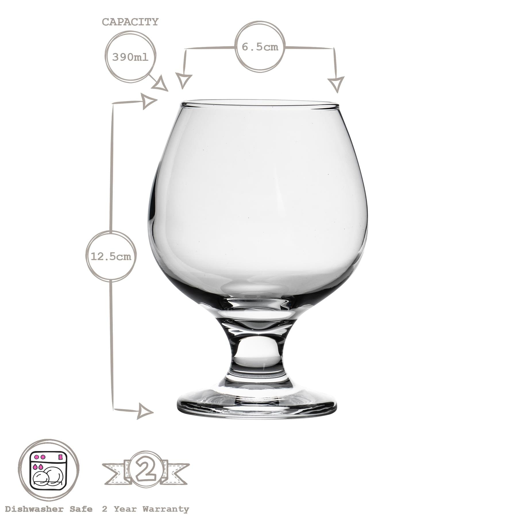 390ml Misket Brandy Snifter Glasses - Pack of Six