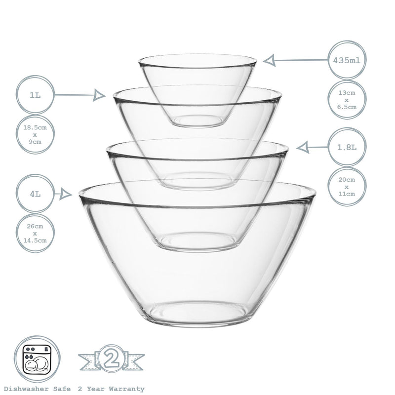 4pc Basic Glass Mixing Bowls Set - By Bormioli Rocco