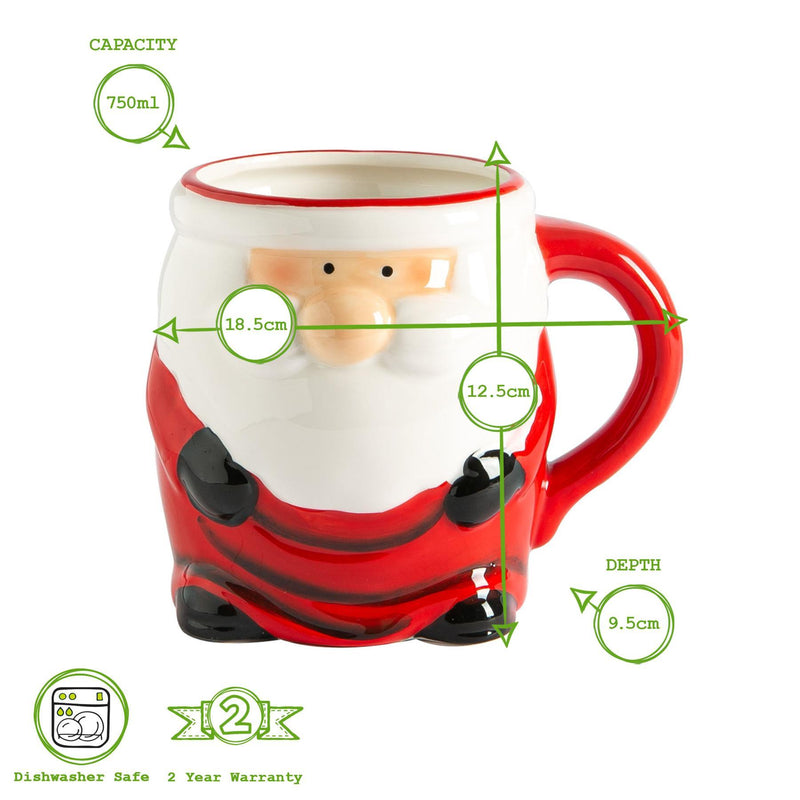 750ml Father Christmas Porcelain Coffee Mug - By Nicola Spring