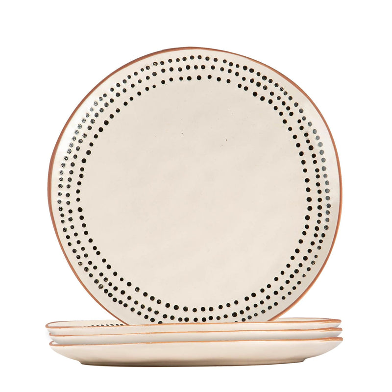 26cm Ceramic Monochrome Spotted Rim Dinner Plates - Pack of Four - By Nicola Spring