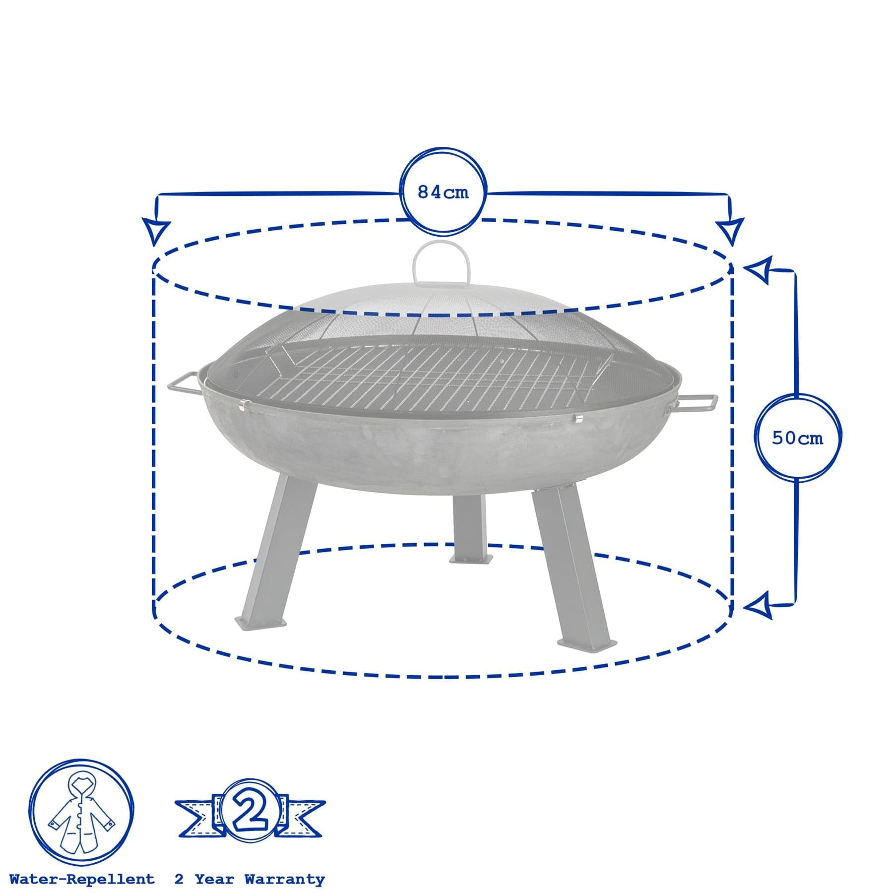 Large Round Heavy-Duty Fire Pit Cover 85cm