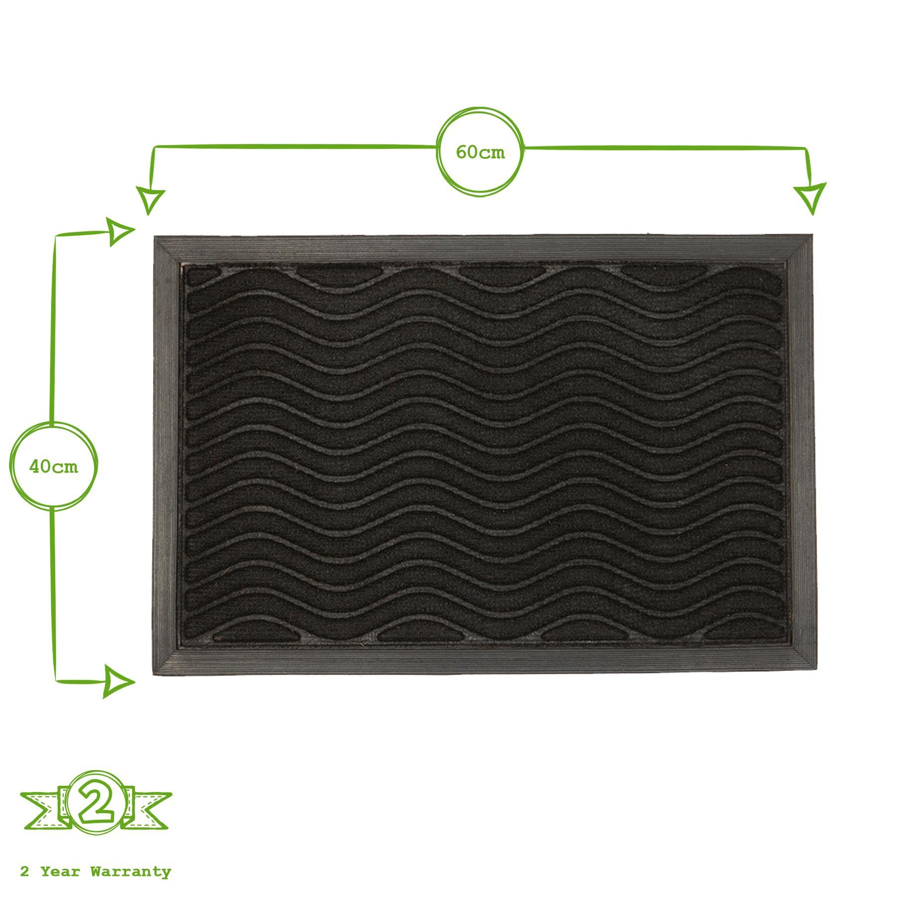 60cm x 40cm Black Waves Heavy Duty Door Mat