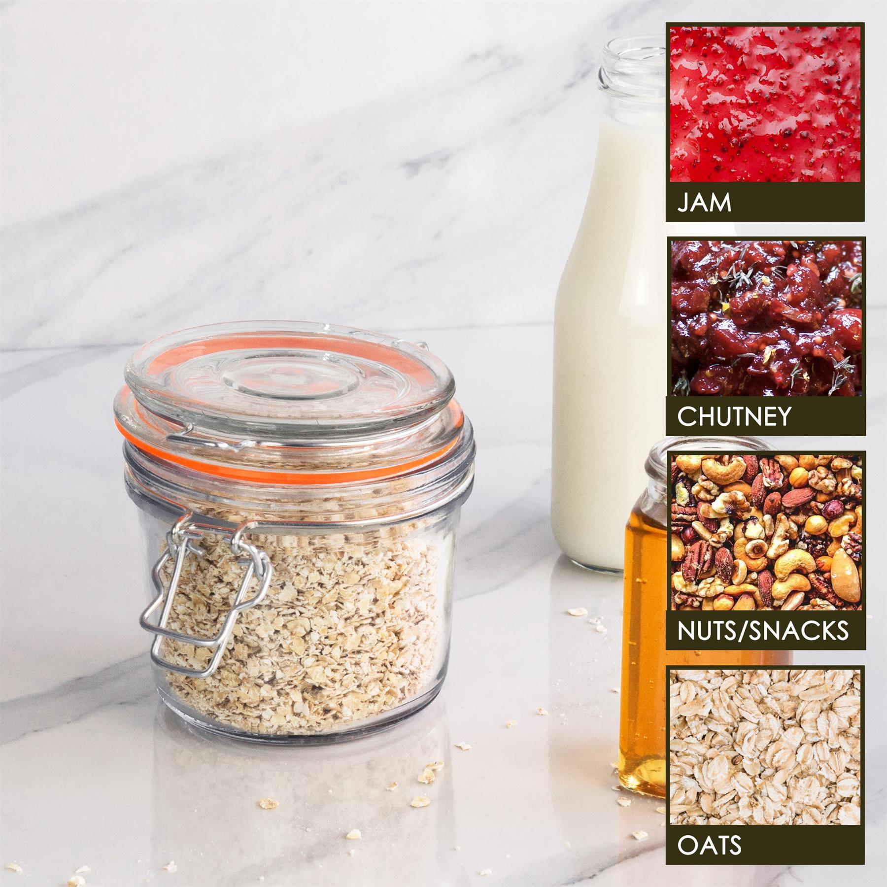 350ml Air tight Classic Air Tight Overnight oats Glass Storage Jar + Four Free Coloured Seals