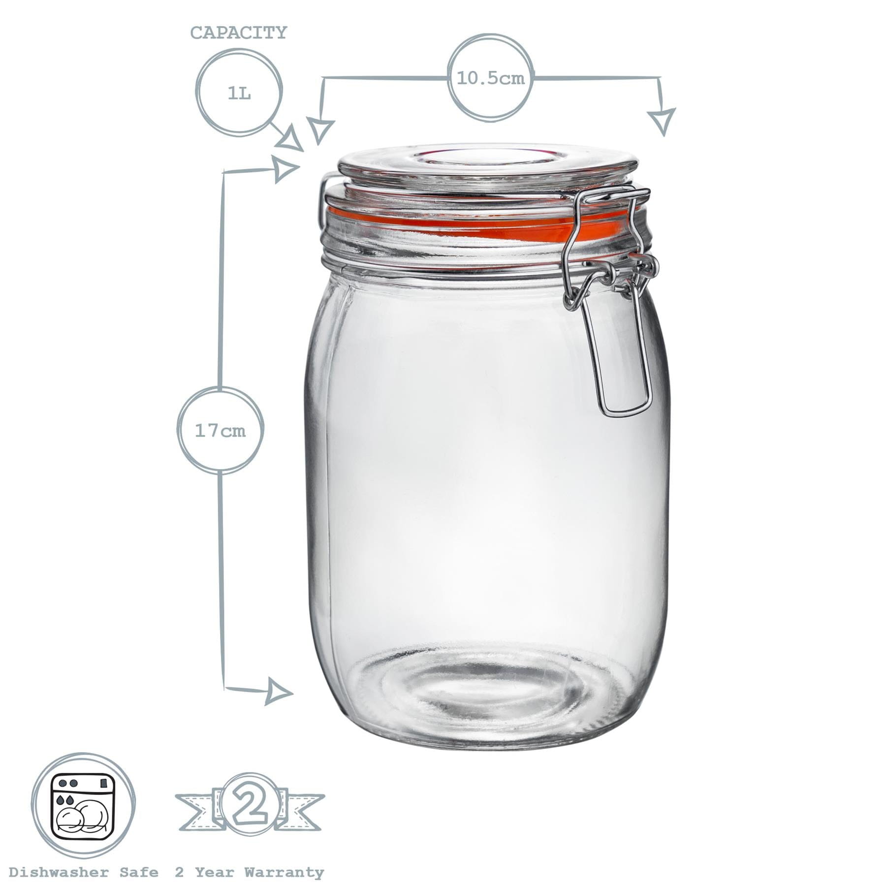 1L Air tight Classic Glass Storage Jar + Four Free Coloured Seals