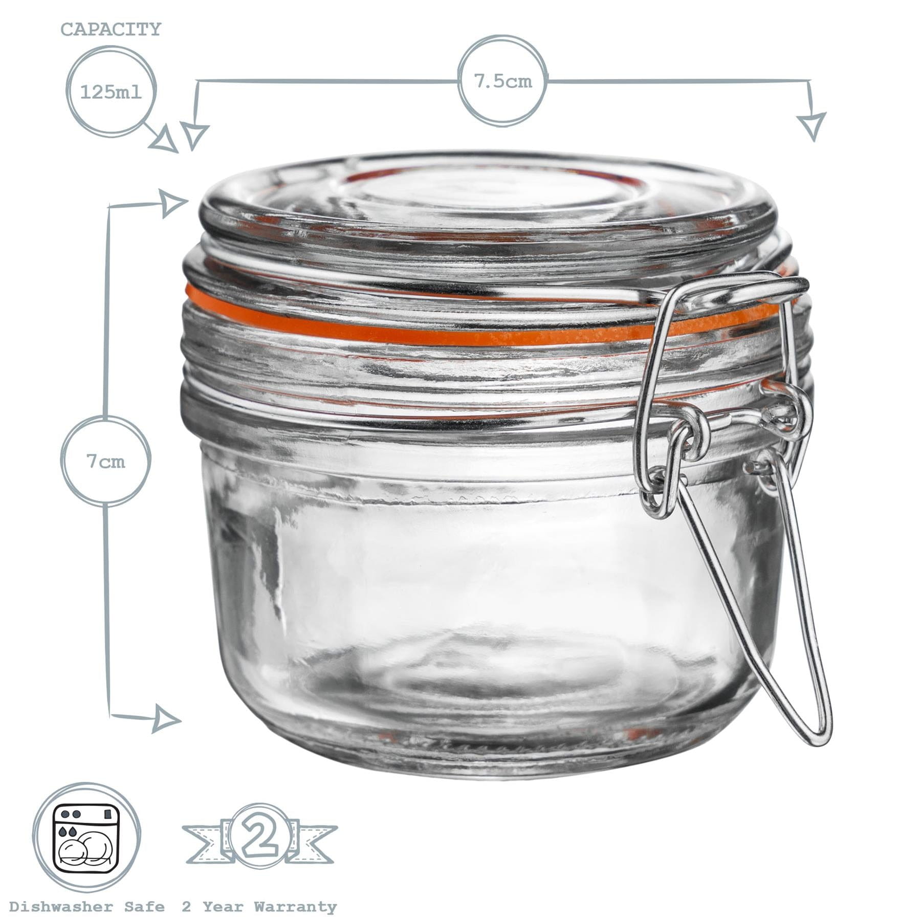 125ml Air tight Classic Glass Storage / Spice Jar + Four Free Coloured Seals