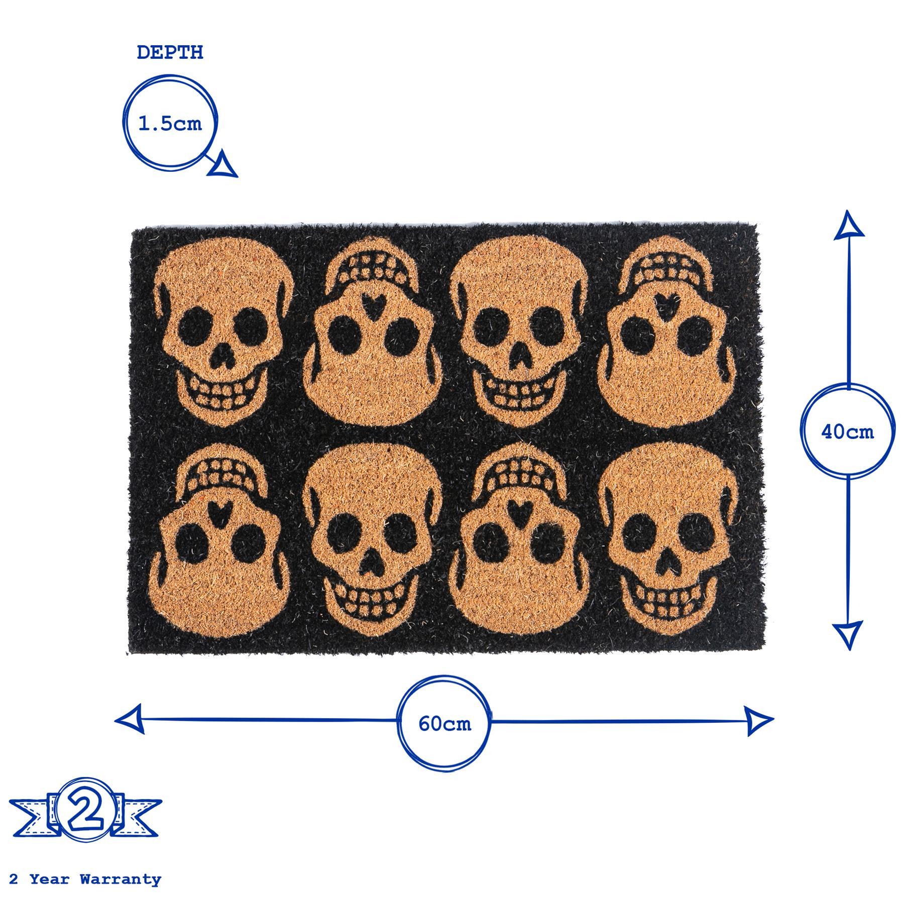 60cm x 40cm Black Skulls Coir Door Mat