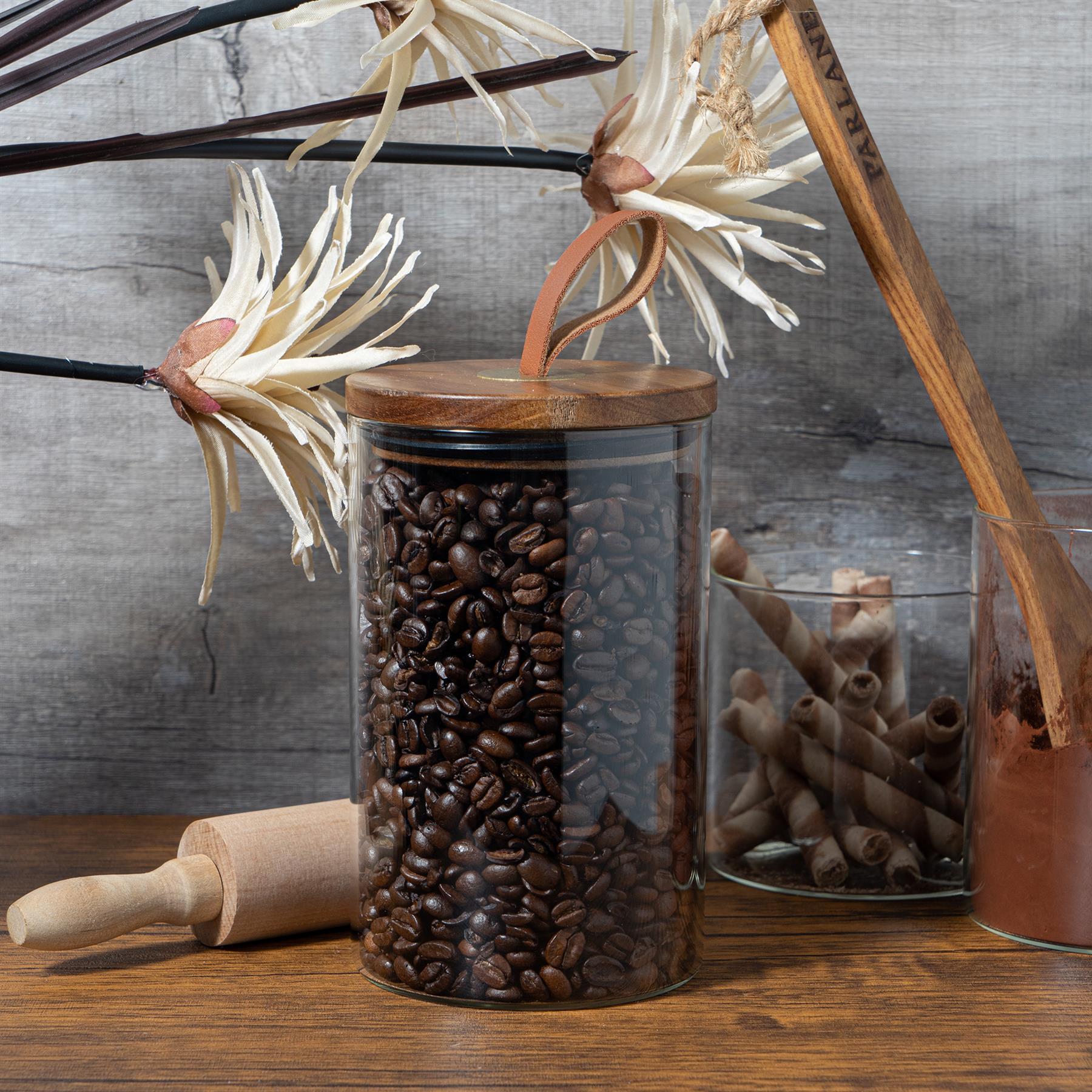 1L Scandi Storage Jar with Leather Loop Lid