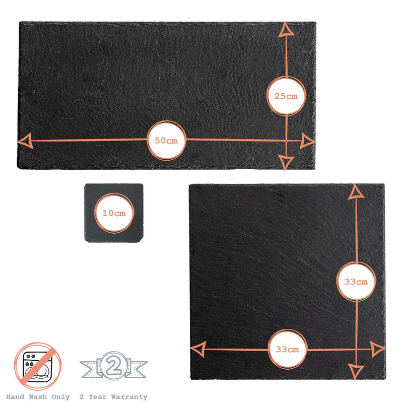 13pc Black Square Slate Placemats Set - By Argon Tableware