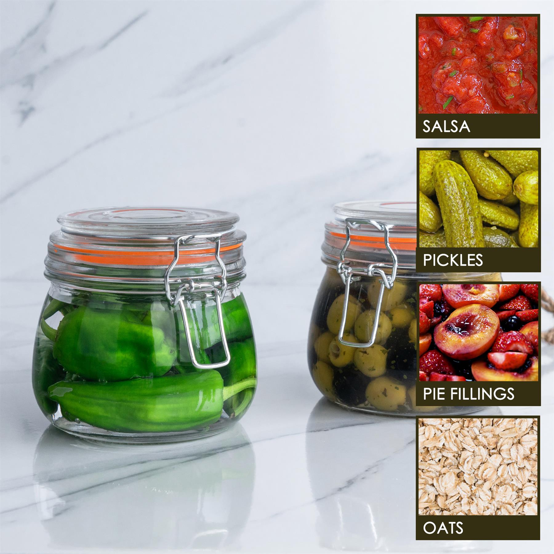 500ml Air tight Classic Glass Over night oats Storage Jar + Four Free Coloured Seals