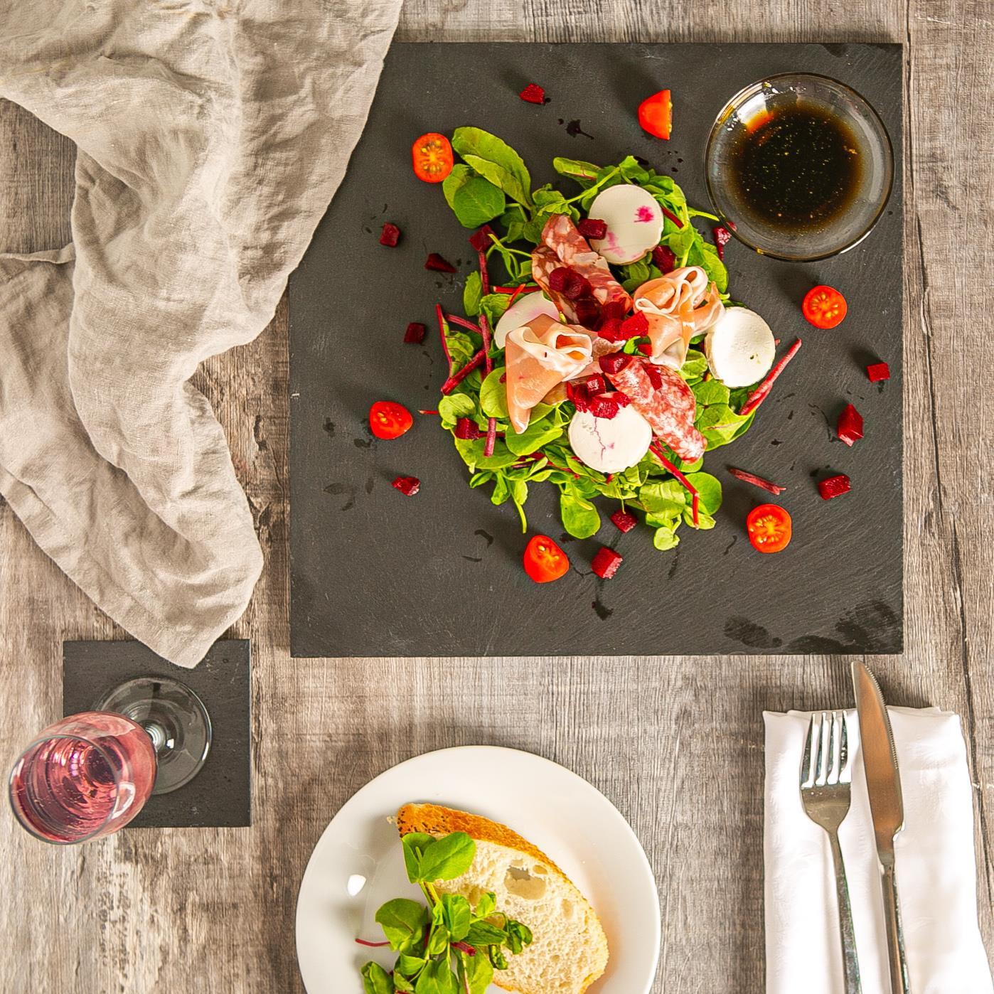 12pc Black Square Linea Slate Placemats & Coasters Set