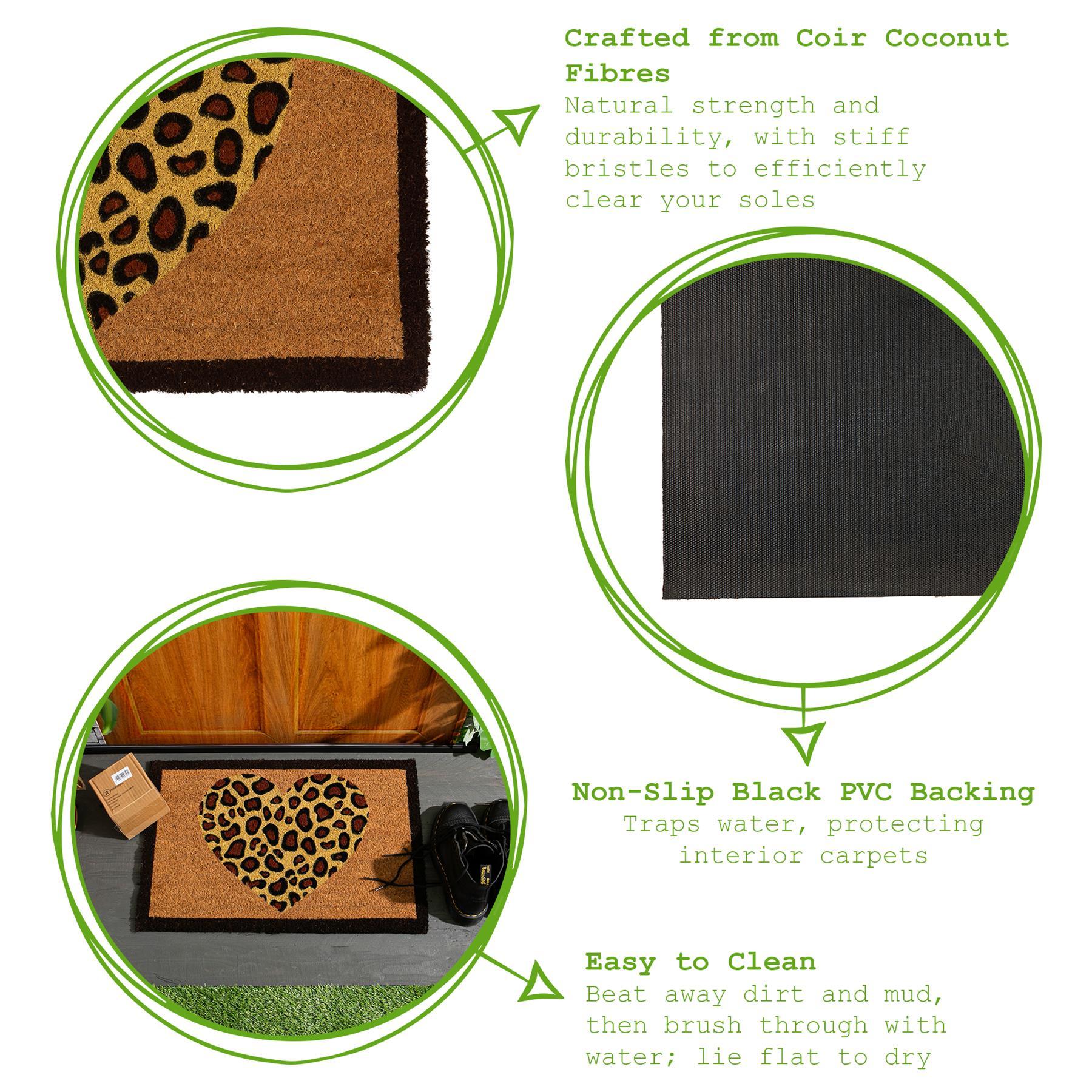 60cm x 40cm Leopard Print Heart Coir Door Mat