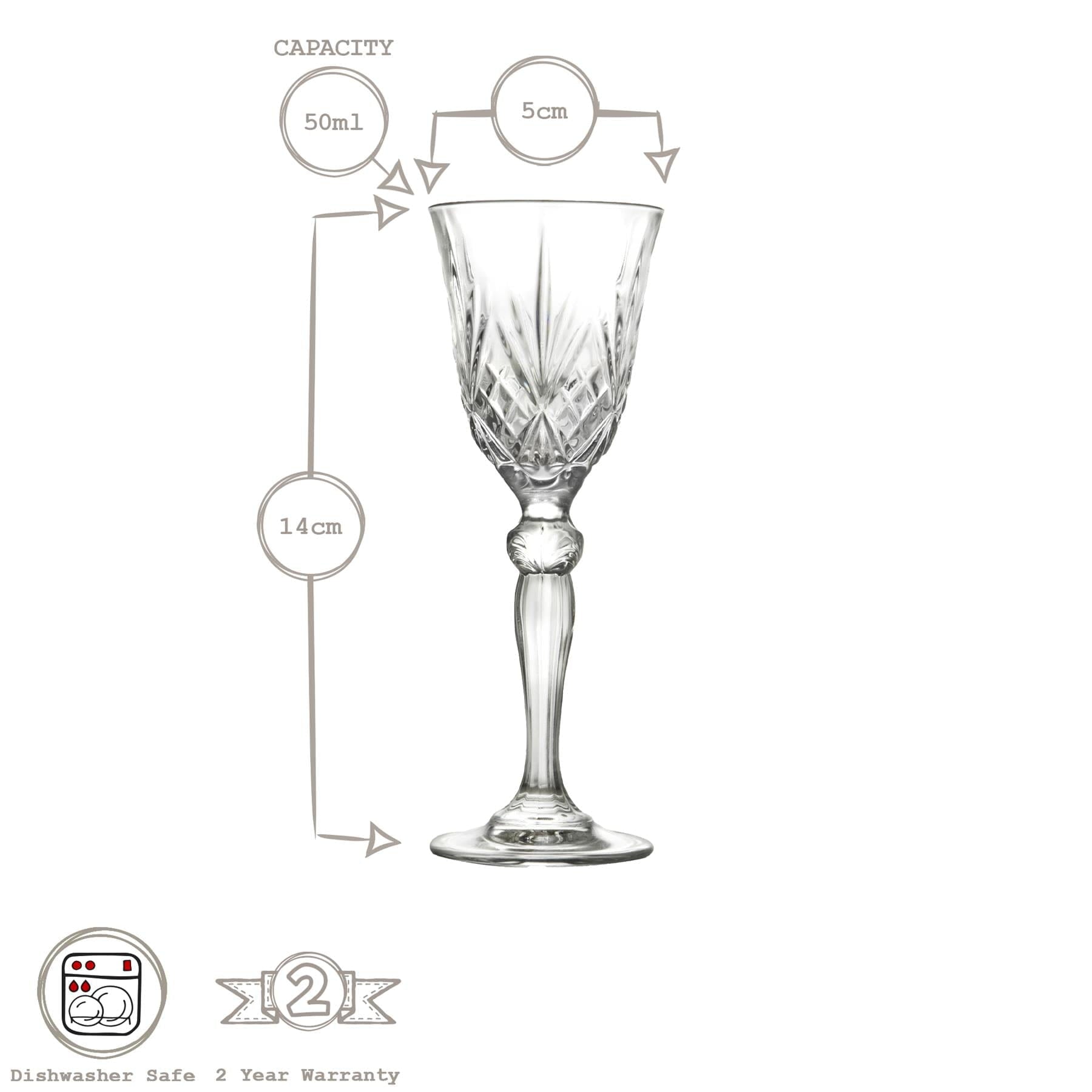 50ml Crystal Melodia Liqueur Glasses - Pack of Six