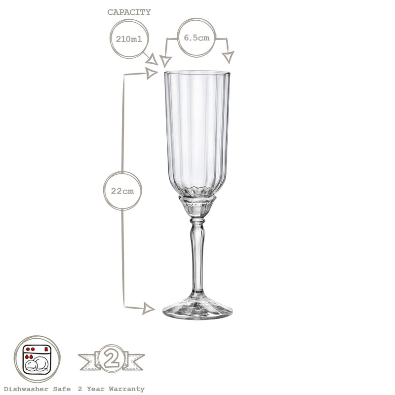 210ml Florian Champagne Flutes - Pack of Six  - By Bormioli Rocco