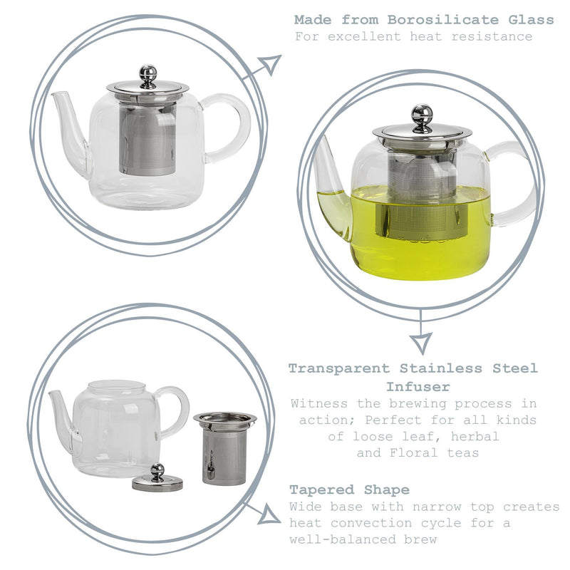 800ml Tall Glass Teapot with Stainless Steel Infuser - By Argon Tableware