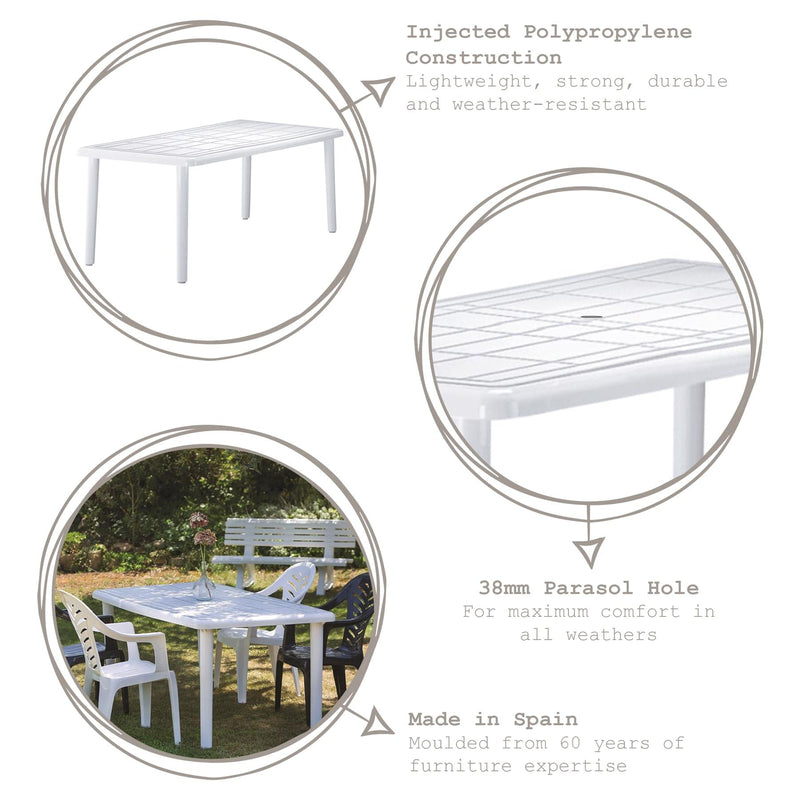 Six-Seater Rectangular Sevilla Plastic Garden Dining Table 180cm x 90cm - By Resol