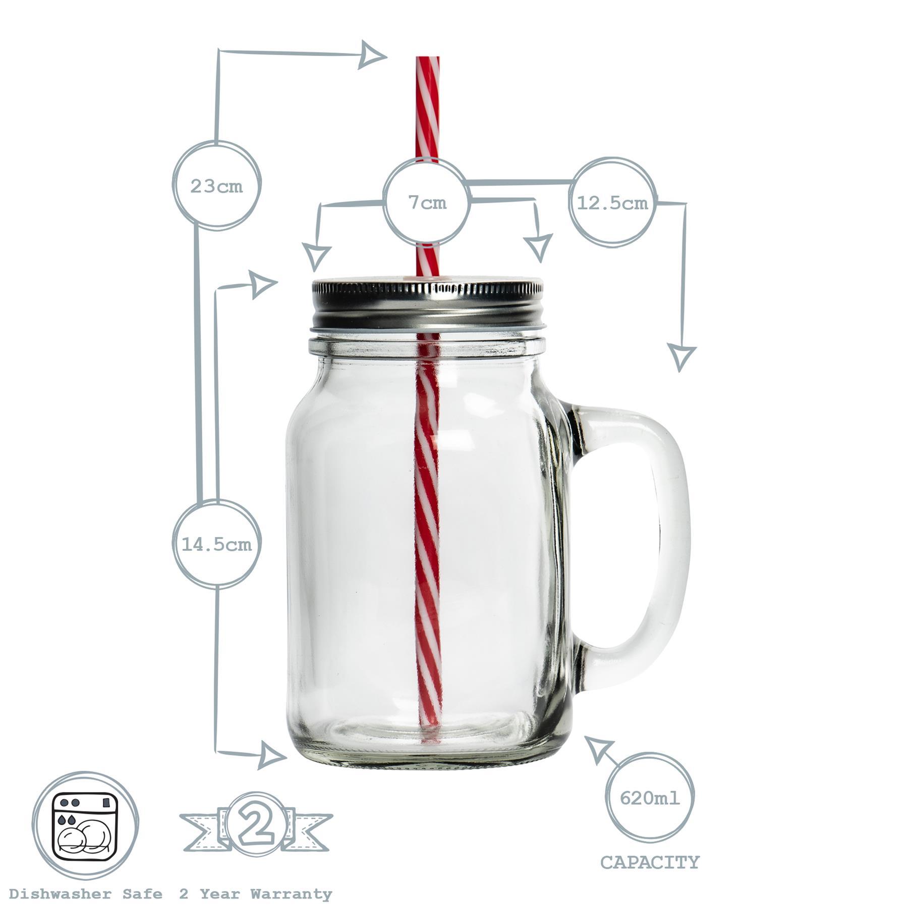 620ml Mason Drinking Jar Glasses with Straws - Pack of Four