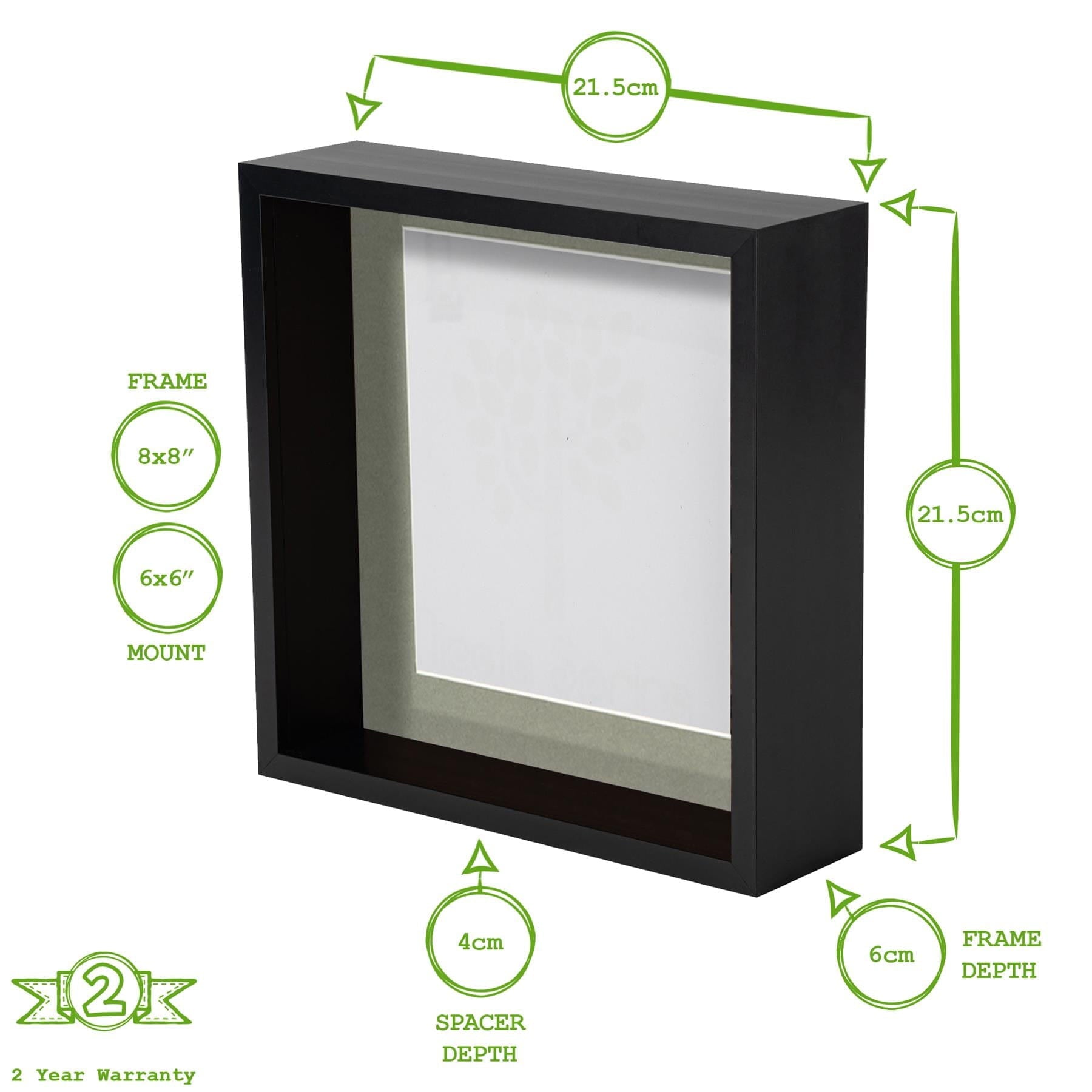 Grey 8" x 8" 3D Deep Box Photo Frame with 6" x 6" Mount