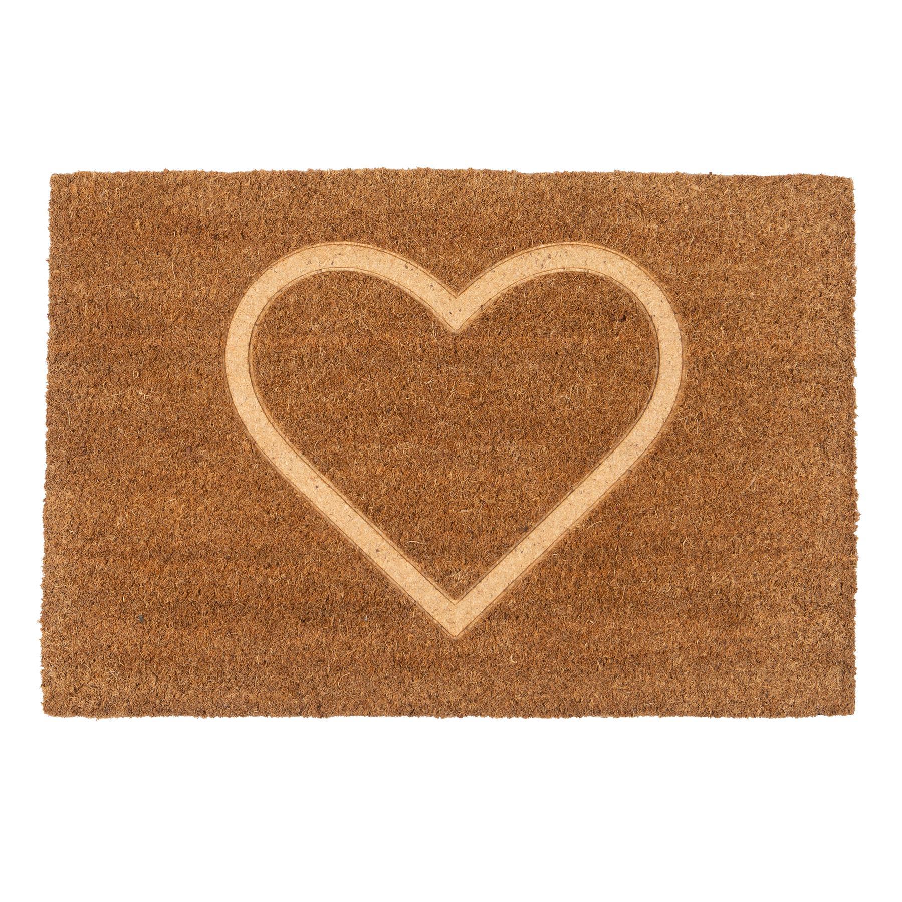 60cm x 40cm Brown Heart Embossed Coir Door Mat