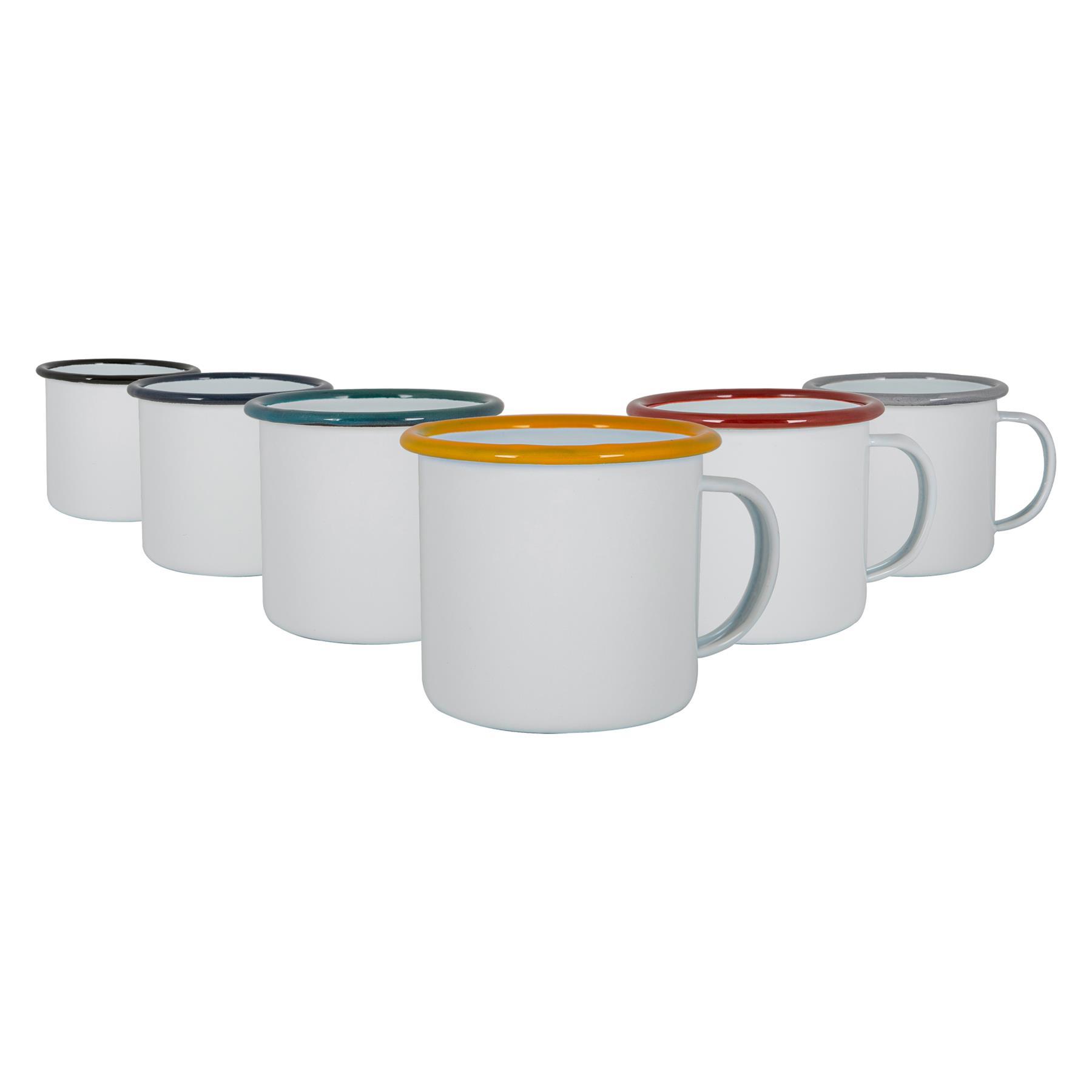 6pc White Enamel Mugs Set - 375ml - By Argon Tableware