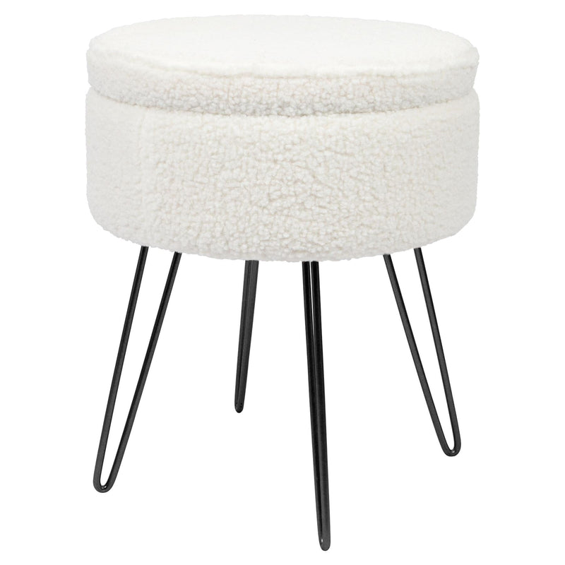 Cream H46 x D37cm Round Boucle Storage Footstool - By Harbour Housewares