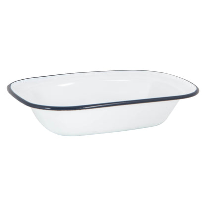 16 x 23cm White Enamel Pie Dish - Navy