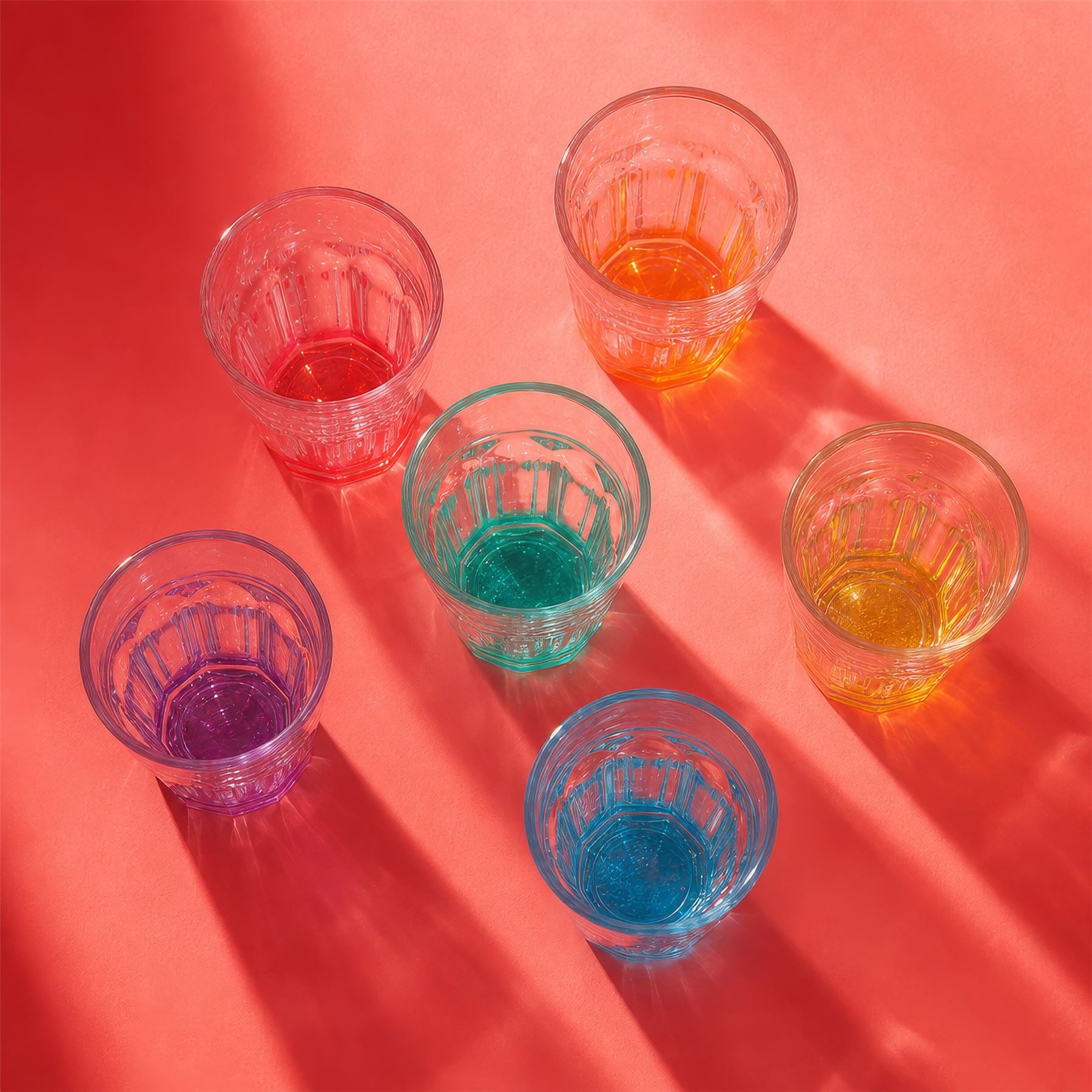 55ml Panelled Shot Glasses with Coloured Base - Pack of Six