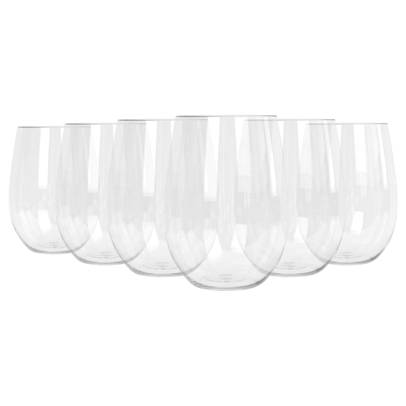 480ml Reusable Plastic Stemless Wine Glasses - Pack of 6 - By Argon Tableware