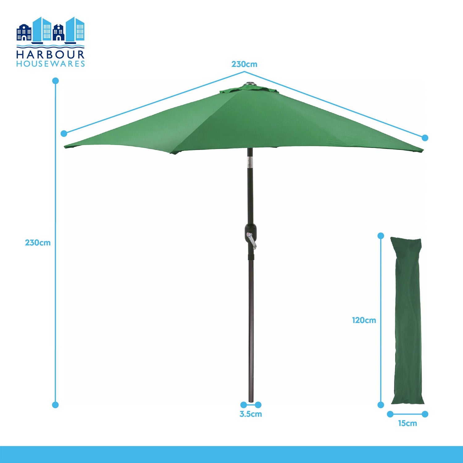 2.3M Tilting Garden Parasol and Base Set - Green