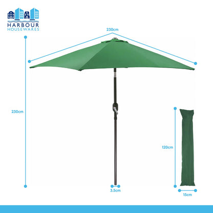 2.3M Tilting Garden Parasol and Base Set - Green